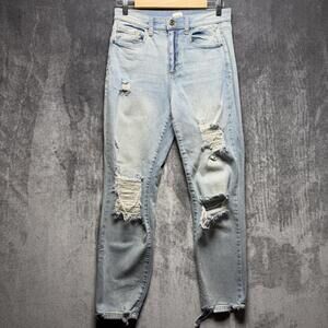 Sneak Peek Mom Jeans Juniors 5 W27 Blue High Rise Distressed Light Wash Denim